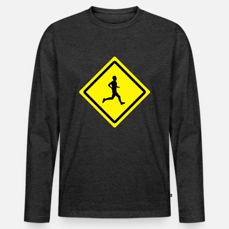 runner roadsign - Männer Premium Bio Langarmshirt - Anthrazit meliert
