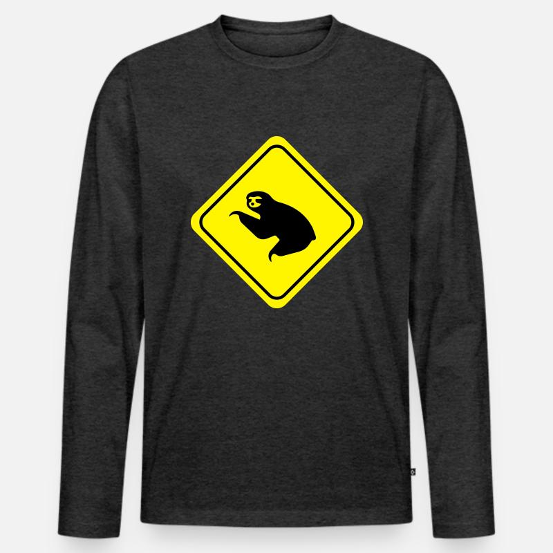 Sloth Warning - Männer Premium Bio Langarmshirt - Anthrazit meliert