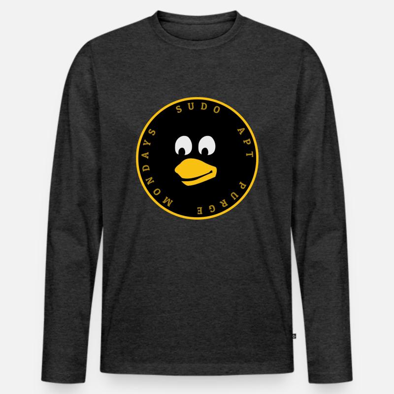 Linux Pinguin Tux Design - Männer Premium Bio Langarmshirt - Anthrazit meliert