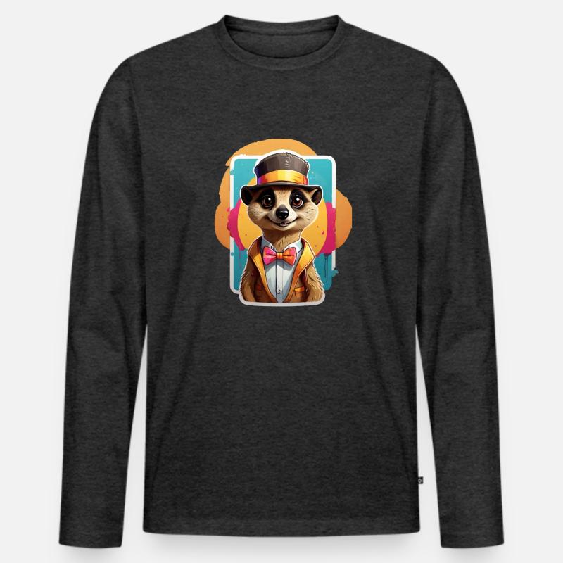 Lustiges Comic Erdmännchen - Männer Premium Bio Langarmshirt - Anthrazit meliert