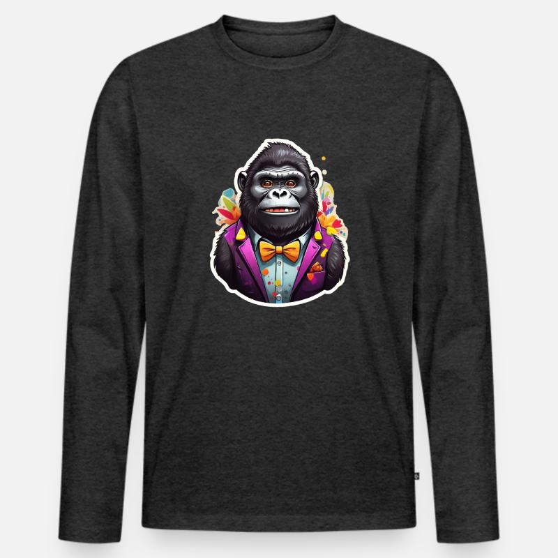 Lustiges Comic Gorilla - Männer Premium Bio Langarmshirt - Anthrazit meliert