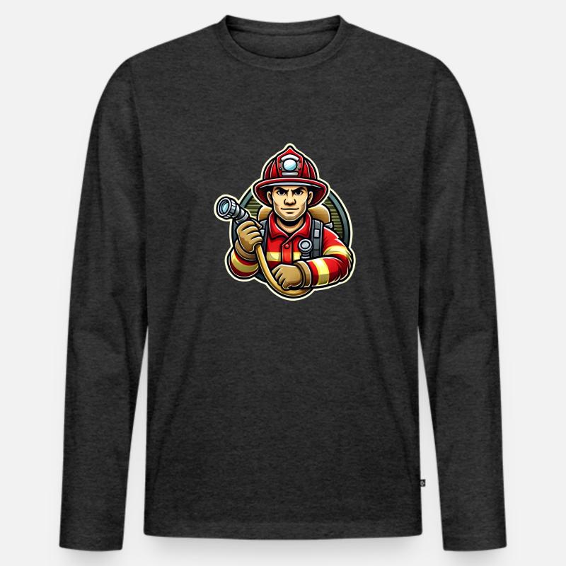 Feuerwehrmann mit Axt – Heldenhaft - Männer Premium Bio Langarmshirt - Anthrazit meliert