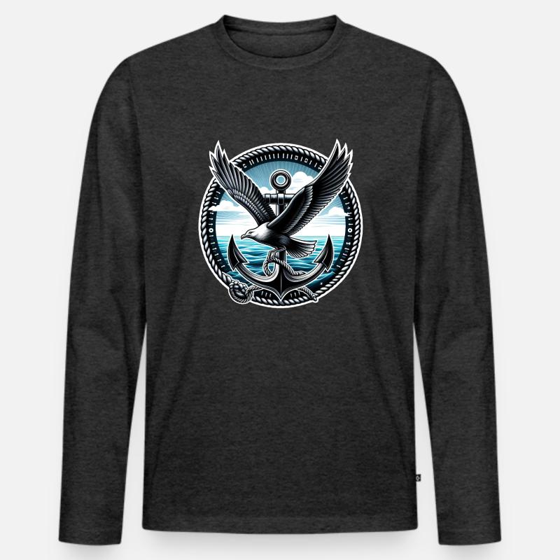 Möwe mit Anker - Männer Premium Bio Langarmshirt - Anthrazit meliert