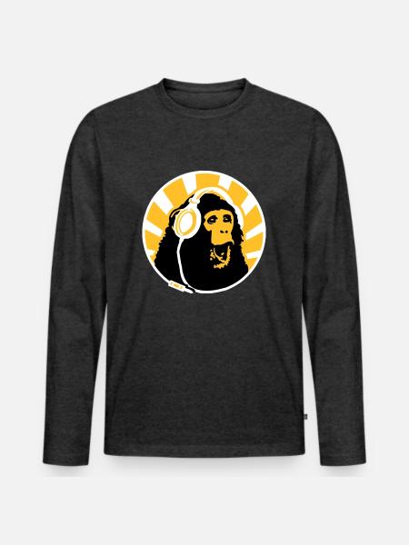 Monkey with Headphones - Männer Premium Bio Langarmshirt - Anthrazit meliert