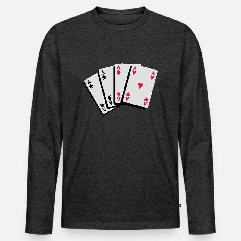 Poker Kartenfächer Asse - Männer Premium Bio Langarmshirt - Anthrazit meliert