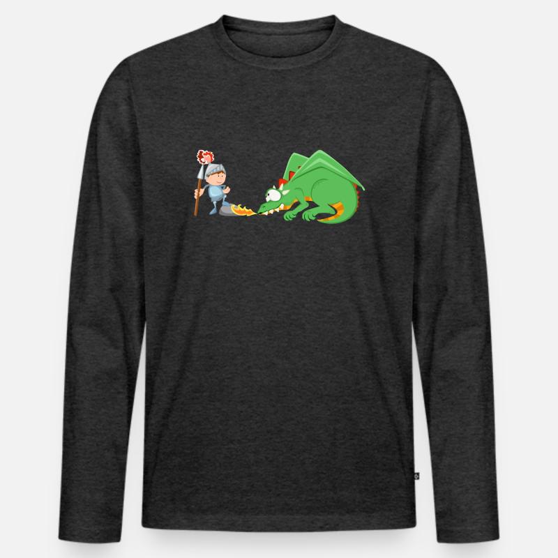 Ritter und Drache - Männer Premium Bio Langarmshirt - Anthrazit meliert