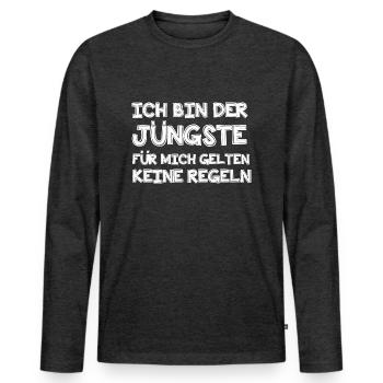 Ich bin der Jüngste - Männer Premium Bio Langarmshirt - Anthrazit meliert - Vorne - Nico (187cm)