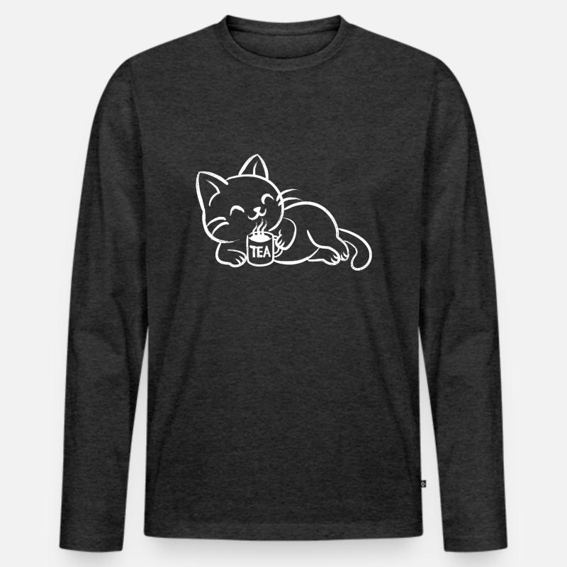 chillin tea cat - Männer Premium Bio Langarmshirt - Anthrazit meliert