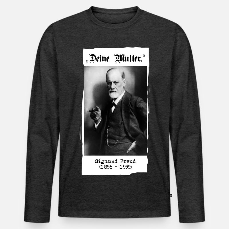 Sigmund Freud - "Deine Mutter." - Männer Premium Bio Langarmshirt - Anthrazit meliert
