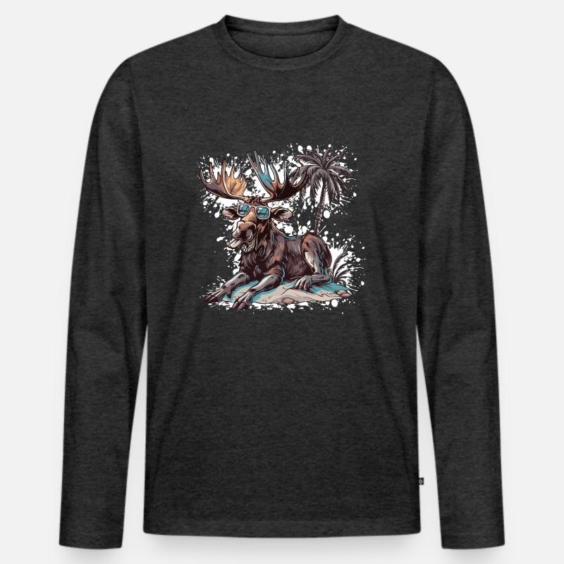 Elch Insel Palme - Männer Premium Bio Langarmshirt - Anthrazit meliert