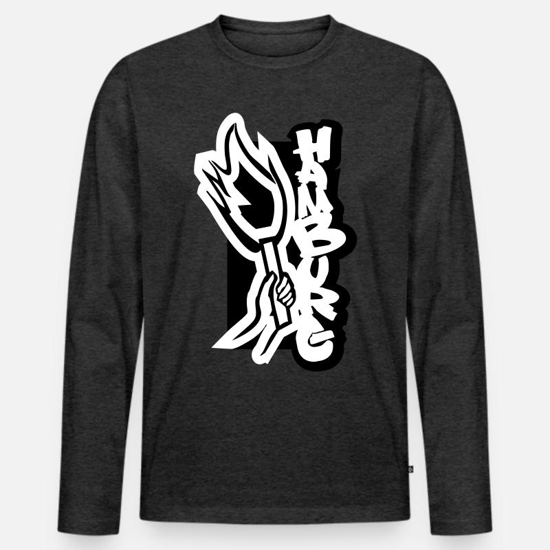 hamburg_pyro - Männer Premium Bio Langarmshirt - Anthrazit meliert