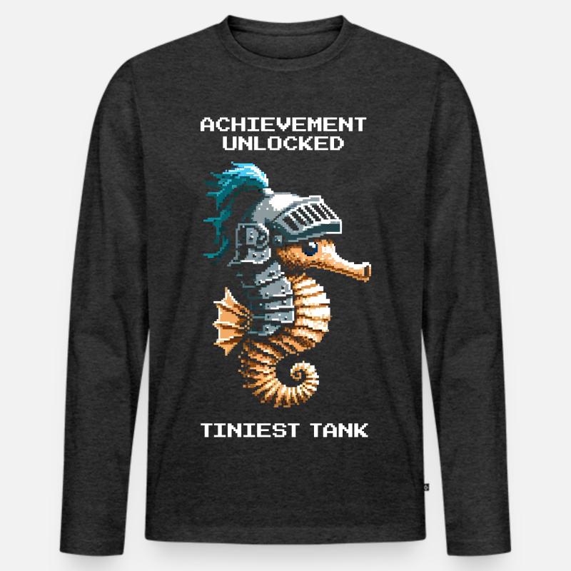 Achievement: kleinster Tank | Seepferdchen - Männer Premium Bio Langarmshirt - Anthrazit meliert