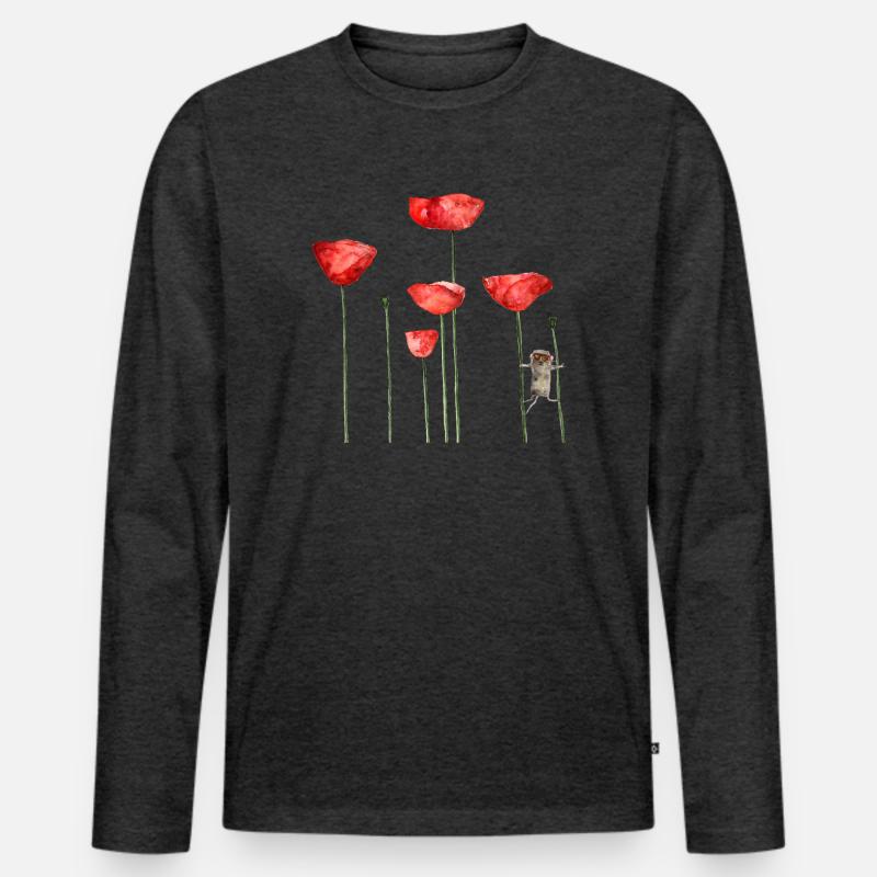 Maus Mohn Tier Sommer witzig frech - Männer Premium Bio Langarmshirt - Anthrazit meliert