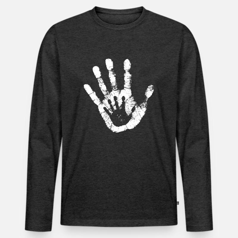 Hand White - Männer Premium Bio Langarmshirt - Anthrazit meliert