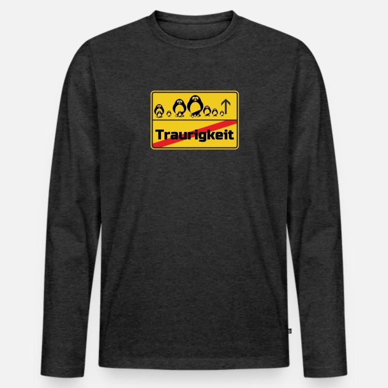 Ortsschild Pinguine Geschenk - Männer Premium Bio Langarmshirt - Anthrazit meliert