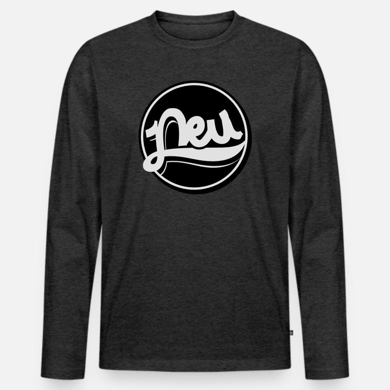 Neu Button, Störer, Neu, New - Männer Premium Bio Langarmshirt - Anthrazit meliert