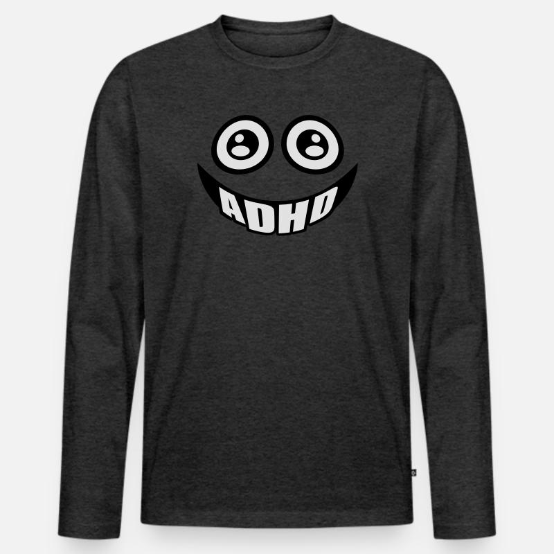 ADHD Smiley - Männer Premium Bio Langarmshirt - Anthrazit meliert