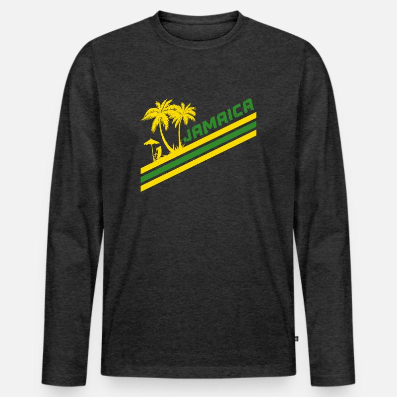 Jamaika Palmen / Geschenk Karibik - Männer Premium Bio Langarmshirt - Anthrazit meliert