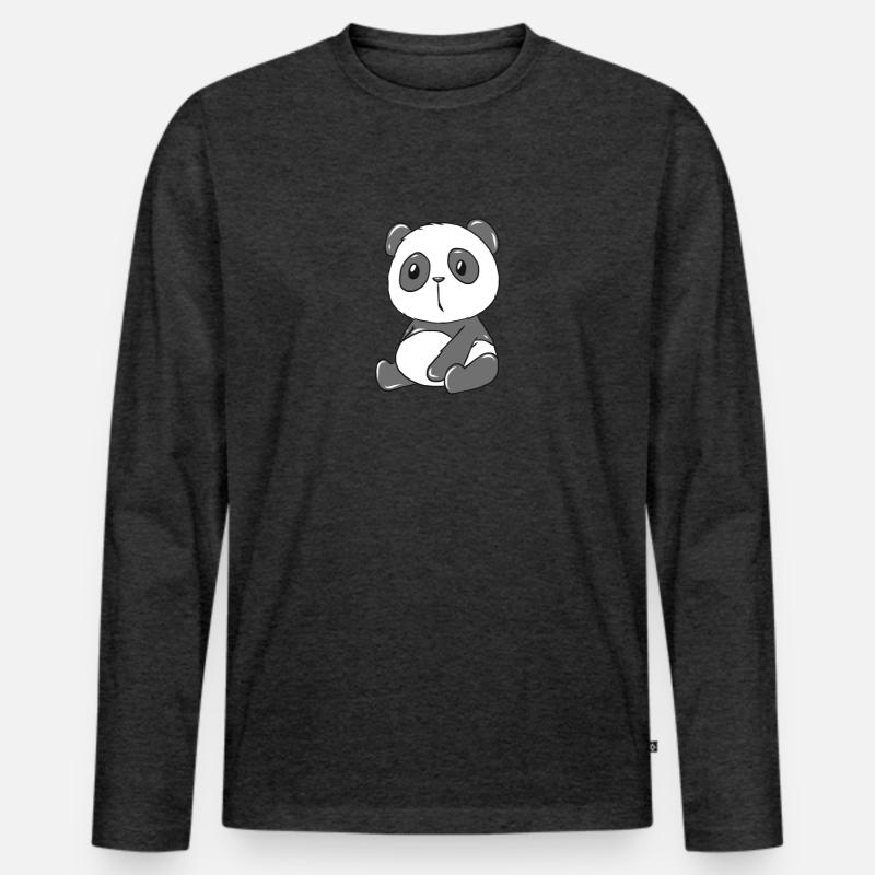 Panda Tier - Männer Premium Bio Langarmshirt - Anthrazit meliert