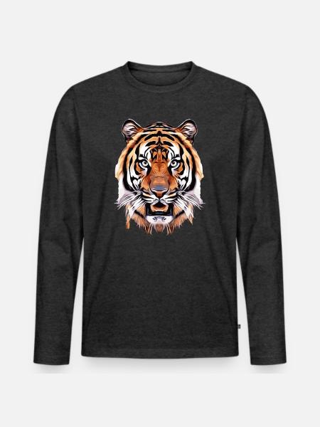 Majestätischer Tiger – Stärke und Eleganz - Männer Premium Bio Langarmshirt - Anthrazit meliert