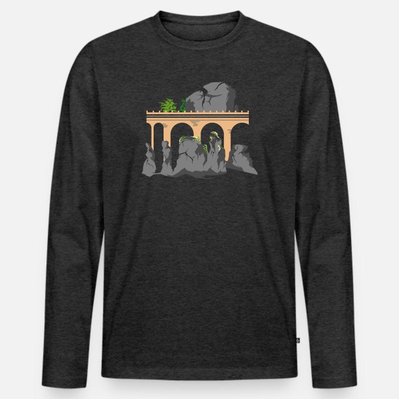 bastei saechsische schweiz berge geschenkidee - Männer Premium Bio Langarmshirt - Anthrazit meliert