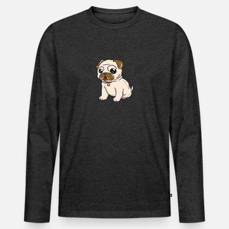 Hund Mops - Männer Premium Bio Langarmshirt - Anthrazit meliert