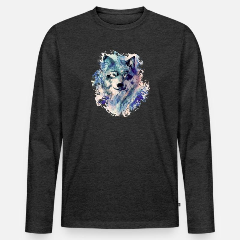Wolf im Norden - Männer Premium Bio Langarmshirt - Anthrazit meliert