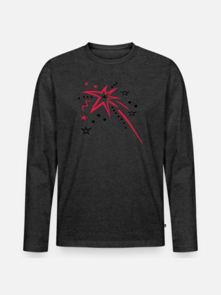 Feuerwerk mit vielen Sternen - Männer Premium Bio Langarmshirt - Anthrazit meliert