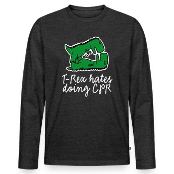 T-Rex déteste faire une infirmière en premiers soins en RCR - T-shirt manches longues Premium bio Homme - anthracite chiné - Devant - Nico (187cm)