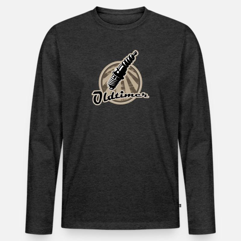 Oldtimer Zuendkerze Retro - Männer Premium Bio Langarmshirt - Anthrazit meliert