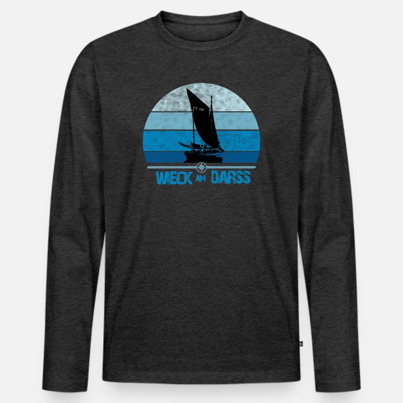 Wieck am Darss mit Zeesboot - Männer Premium Bio Langarmshirt - Anthrazit meliert