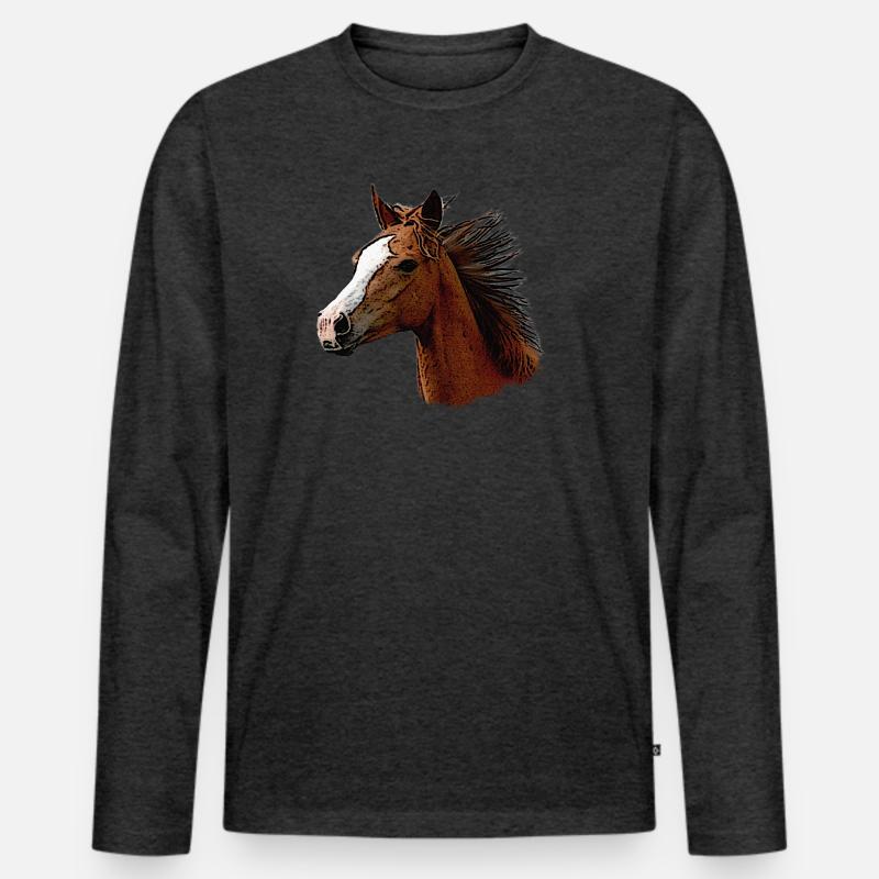pferdegesicht seitlich, wunderschöne pferde - Männer Premium Bio Langarmshirt - Anthrazit meliert