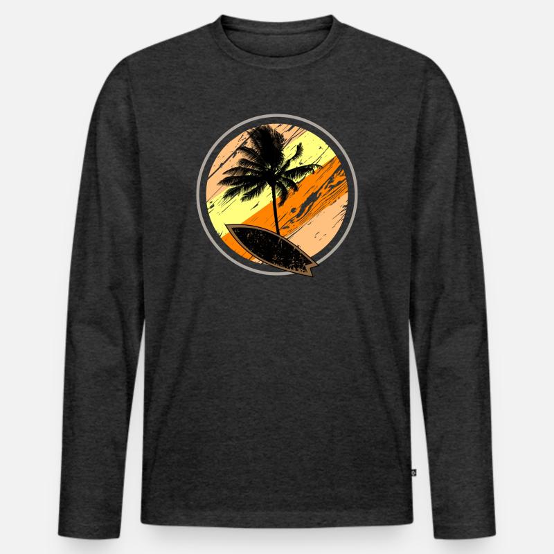 Beach Surf Sun - Männer Premium Bio Langarmshirt - Anthrazit meliert