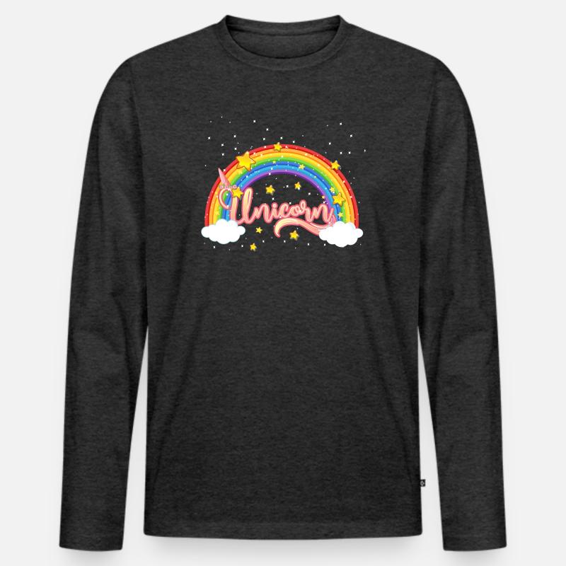 Bunter Regenbogen mit Einhornschriftzug - Männer Premium Bio Langarmshirt - Anthrazit meliert