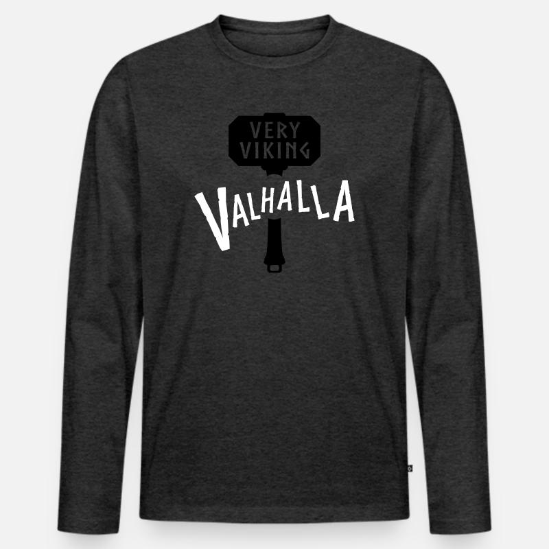 Walhalla Nordisches Krieger-Emblem - Männer Premium Bio Langarmshirt - Anthrazit meliert