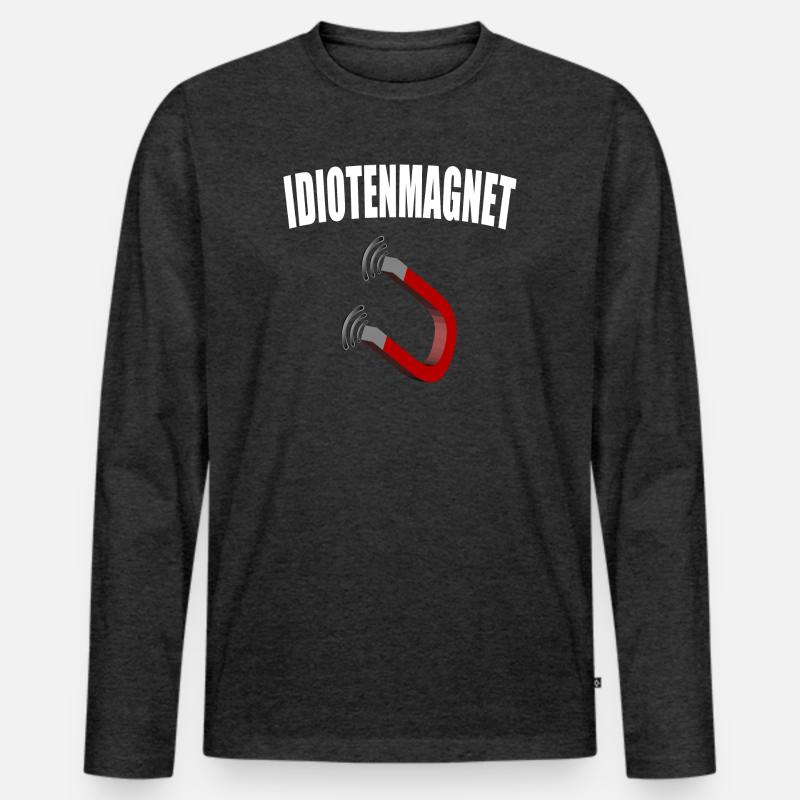 Idiotenmagnet - Männer Premium Bio Langarmshirt - Anthrazit meliert
