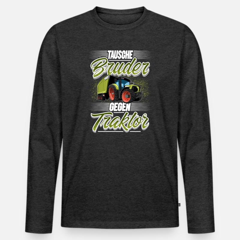 Tausche Bruder Gegen Traktor - Männer Premium Bio Langarmshirt - Anthrazit meliert