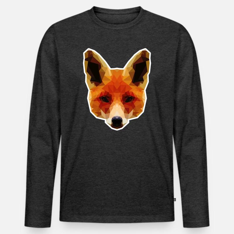 Oranger Polygonalfuchs - Männer Premium Bio Langarmshirt - Anthrazit meliert