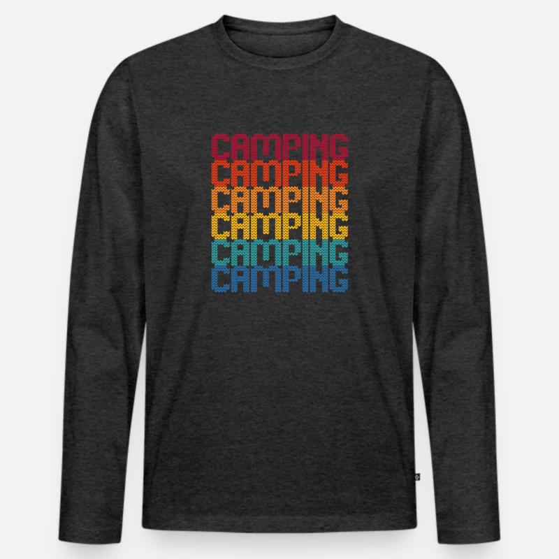 Camping Regenbogen Blockschrift - Männer Premium Bio Langarmshirt - Anthrazit meliert