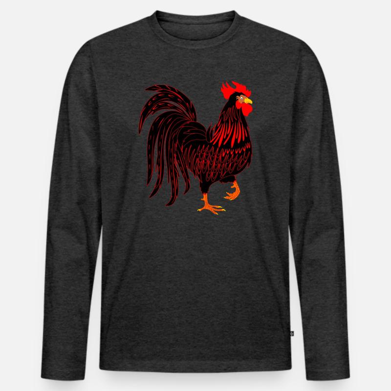 Schwarzer Hahn Coq - Männer Premium Bio Langarmshirt - Anthrazit meliert