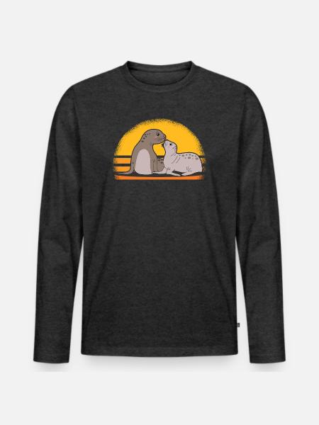 Seal med baby søde sæler sæler gave - Premium økologisk langærmet T-shirt til mænd - antracit meleret