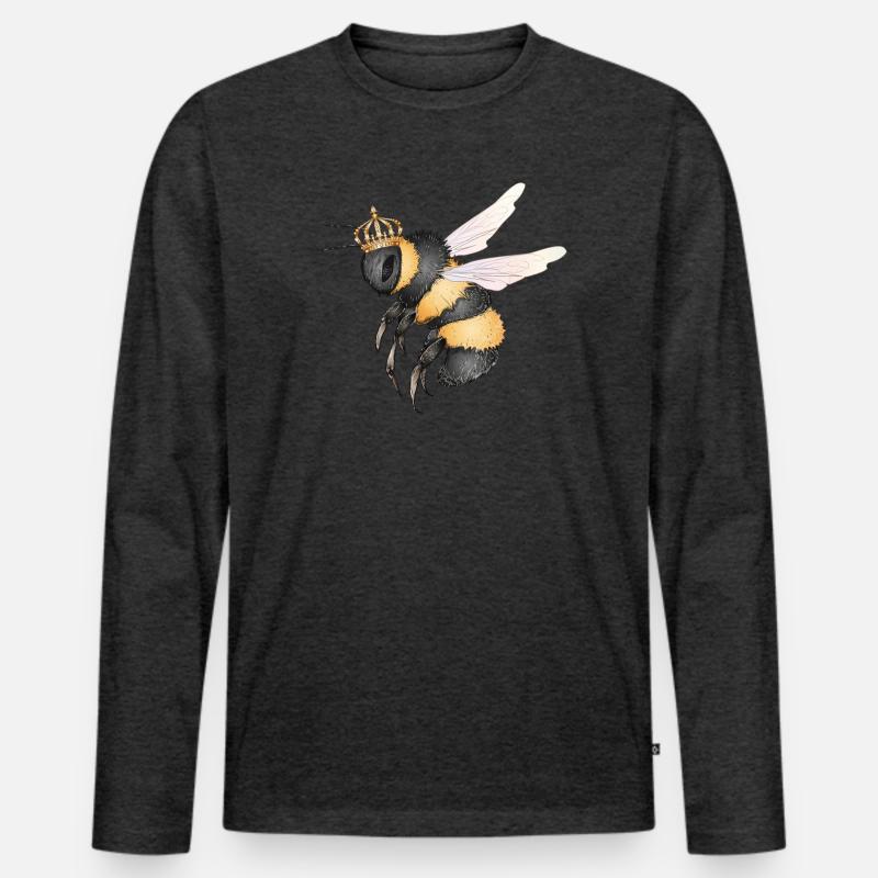 Zeichnung einer fliegenden Hummel mit Krone - Männer Premium Bio Langarmshirt - Anthrazit meliert