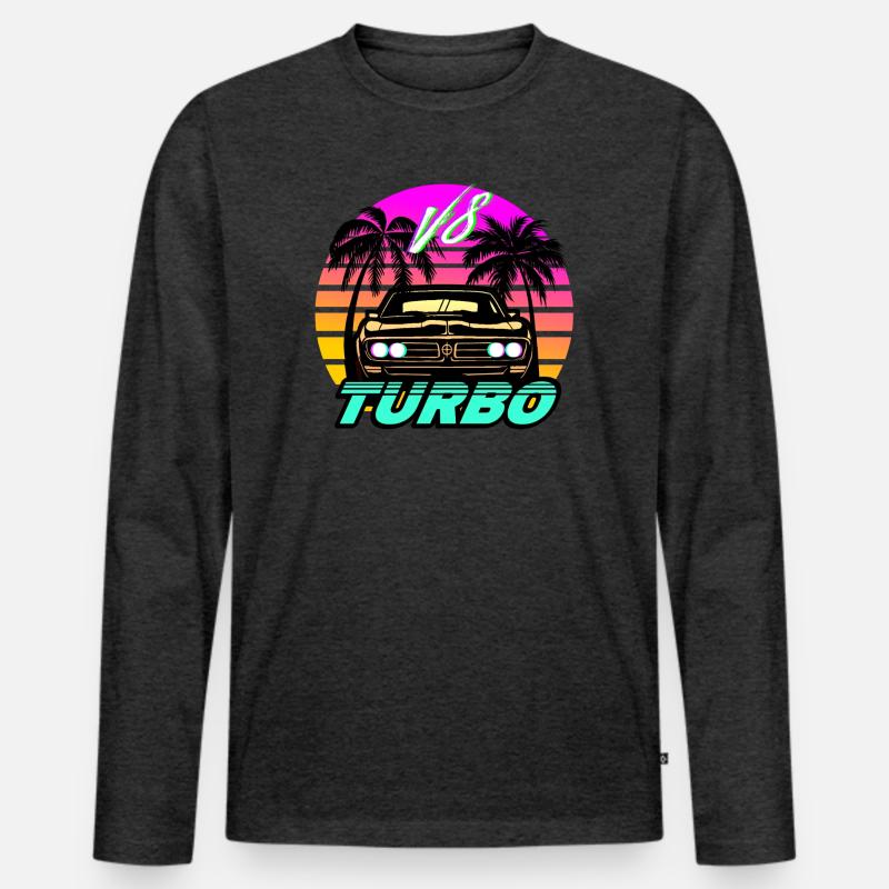 Synthwave Auto Turbo V8 - Männer Premium Bio Langarmshirt - Anthrazit meliert