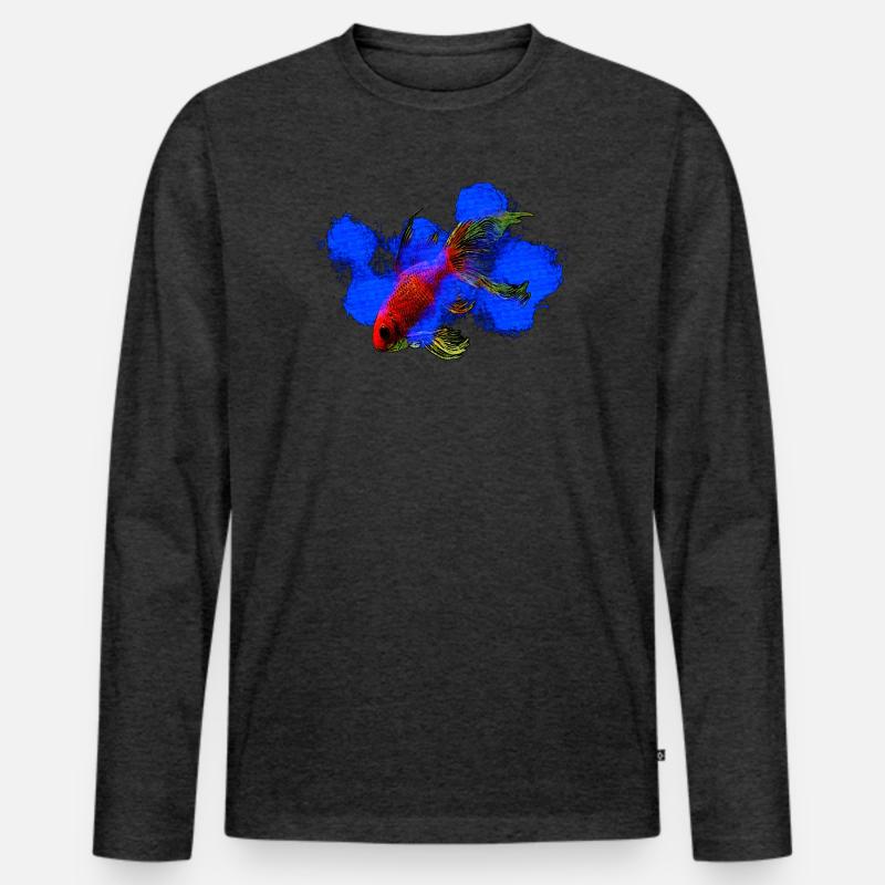 wassertiere, schleierschwanz Goldfisch - Männer Premium Bio Langarmshirt - Anthrazit meliert