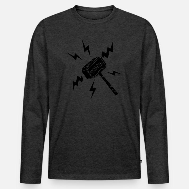 Thor-Hammer mit Text THOR - Männer Premium Bio Langarmshirt - Anthrazit meliert