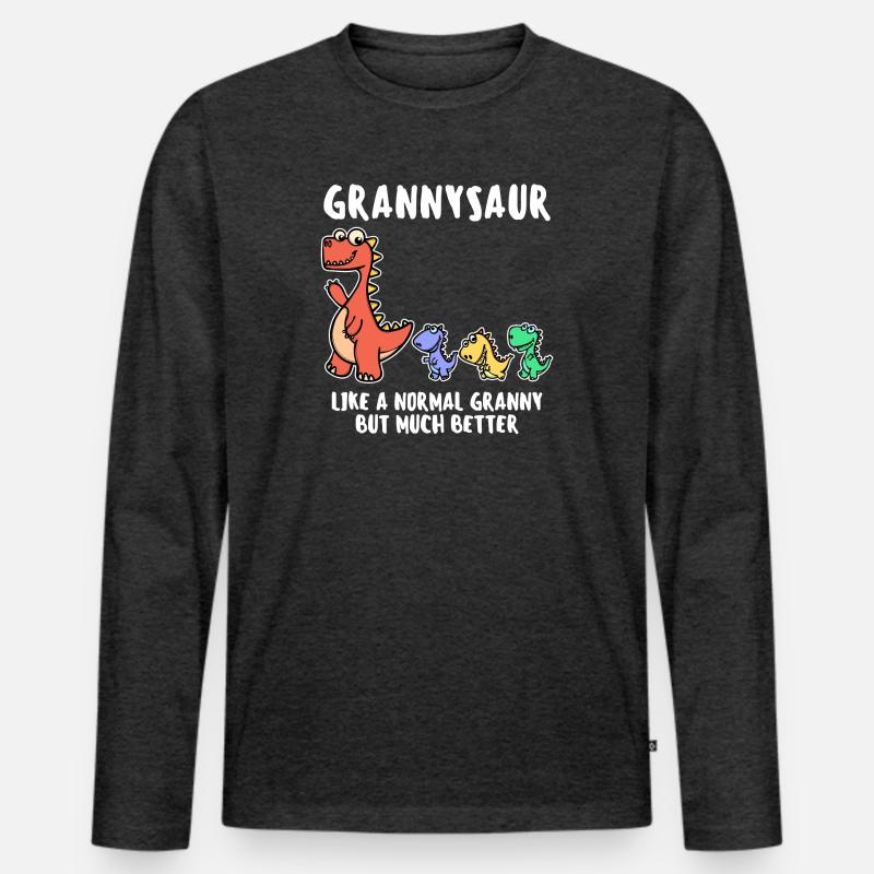Oma Cool Statement Großmutter Dinosaurier - Männer Premium Bio Langarmshirt - Anthrazit meliert