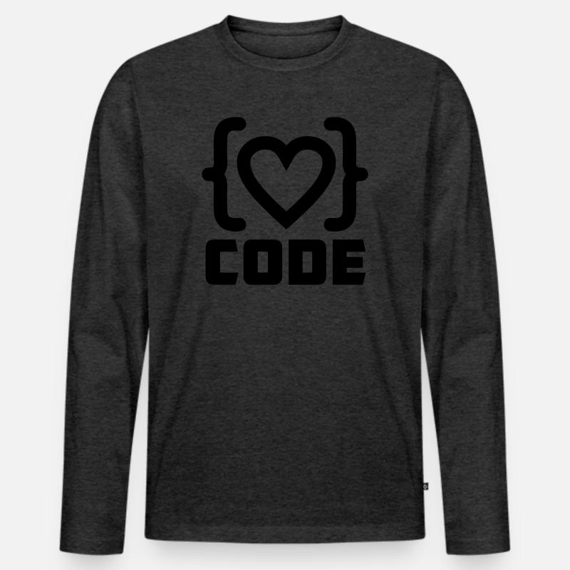 Herzprogrammierer Code Logo mit Text CODE - Männer Premium Bio Langarmshirt - Anthrazit meliert
