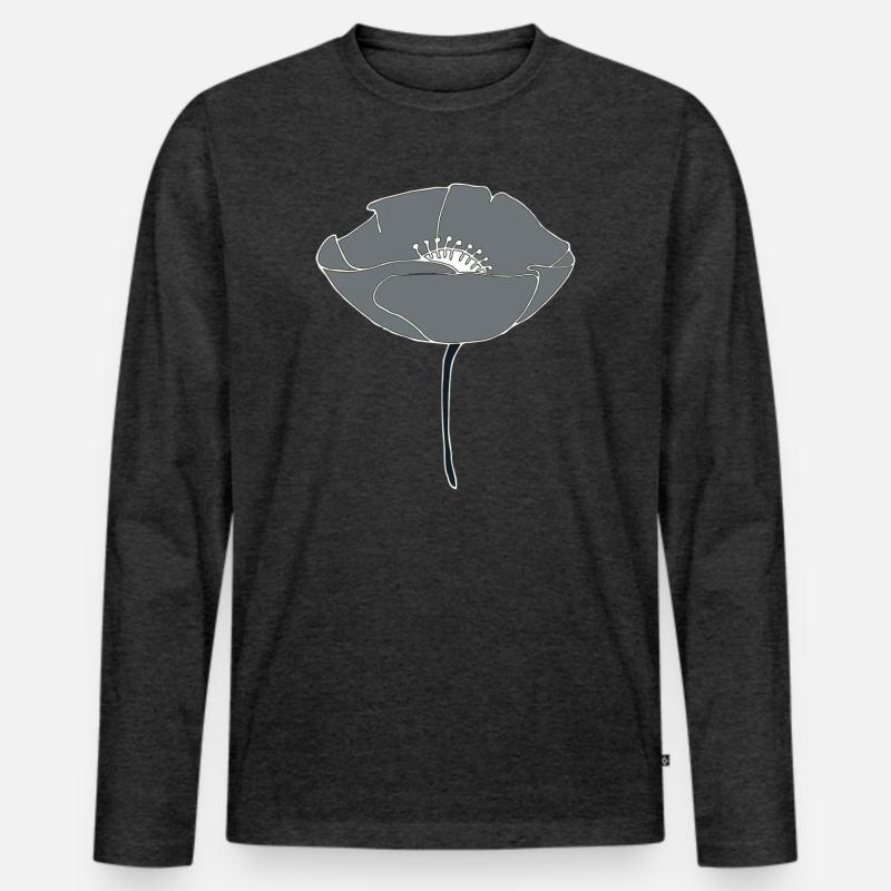 mohnblume grau - Männer Premium Bio Langarmshirt - Anthrazit meliert