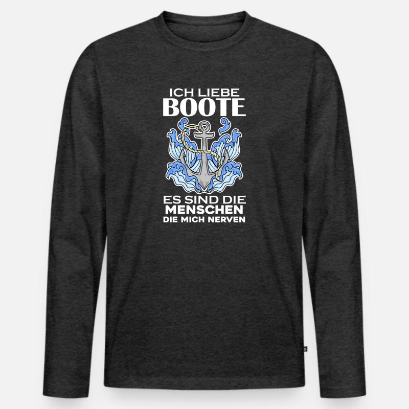 Motorboot Kapitän Boot - Männer Premium Bio Langarmshirt - Anthrazit meliert