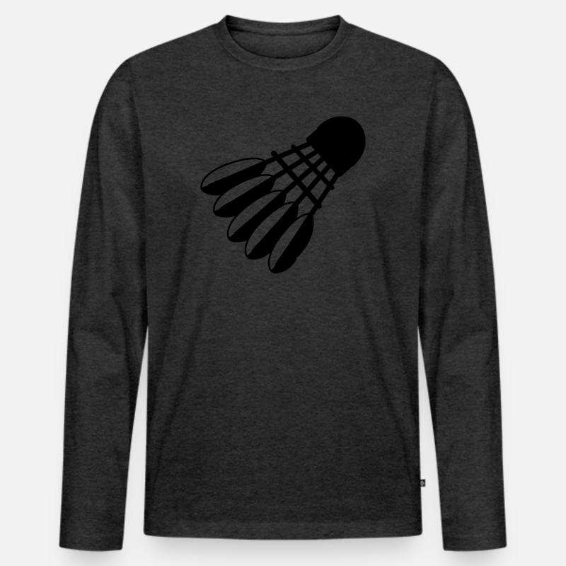Badminton Shuttle Logo mit Federn - Männer Premium Bio Langarmshirt - Anthrazit meliert